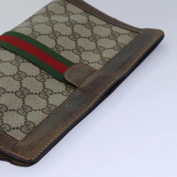 GUCCI GG Supreme Web Sherry Line Clutch Bag PVC Beige Red 84 01 001 Auth th5211 - Picture 9 of 16